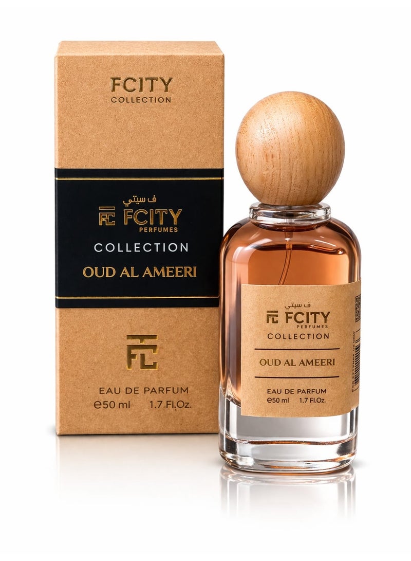 عطر عود الأميري من إف سي سيتي 50 مل - عطر عود غني يدوم طويلاً للرجال والنساء - عطر خشبي وحار وعنبر ومسك - عطر جريء للجنسين