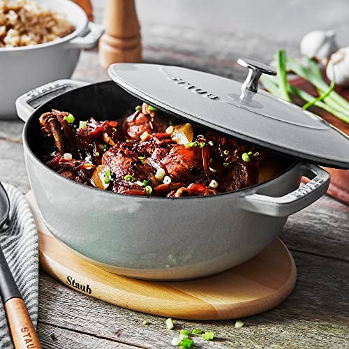 STAUB Cast Iron 6-inch Round Magnetic Wood Trivet - Image 2