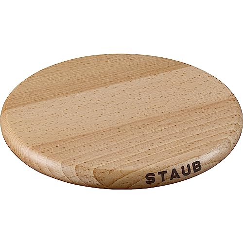 STAUB Cast Iron 6-inch Round Magnetic Wood Trivet - Image 1