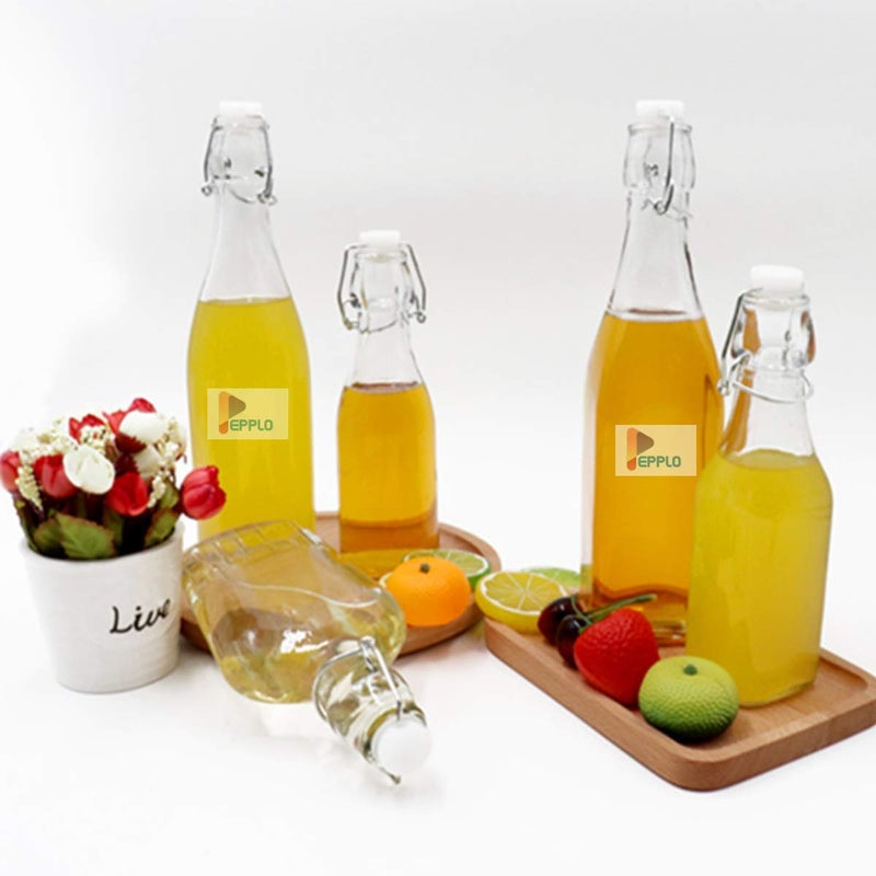 pepplo Clear Glass Beer Bottles for Home Brewing with Easy Wire Swing Cap & Airtight Silicone Seal (Square 500ml Pack 1) - Image 2