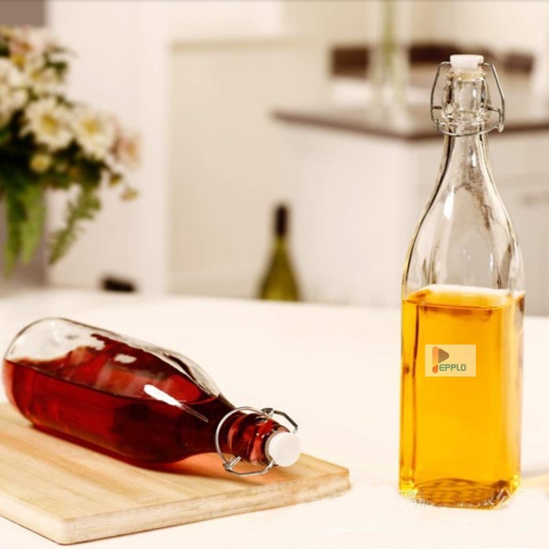 pepplo Clear Glass Beer Bottles for Home Brewing with Easy Wire Swing Cap & Airtight Silicone Seal (Square 500ml Pack 1) - Image 3