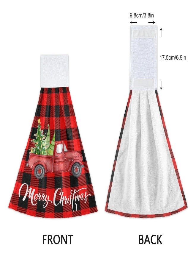 Boccsty Christmas Tree Truck Fingertip Bath Towels 2 Pcs New Year Red Black Plaid Tartan Hanging Kitchen Hand Towel Absorbent Dish Cloths for Bathroom Farmhouse Tabletop Home Decor - Image 4