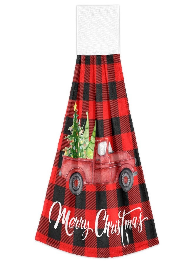 Boccsty Christmas Tree Truck Fingertip Bath Towels 2 Pcs New Year Red Black Plaid Tartan Hanging Kitchen Hand Towel Absorbent Dish Cloths for Bathroom Farmhouse Tabletop Home Decor - Image 2