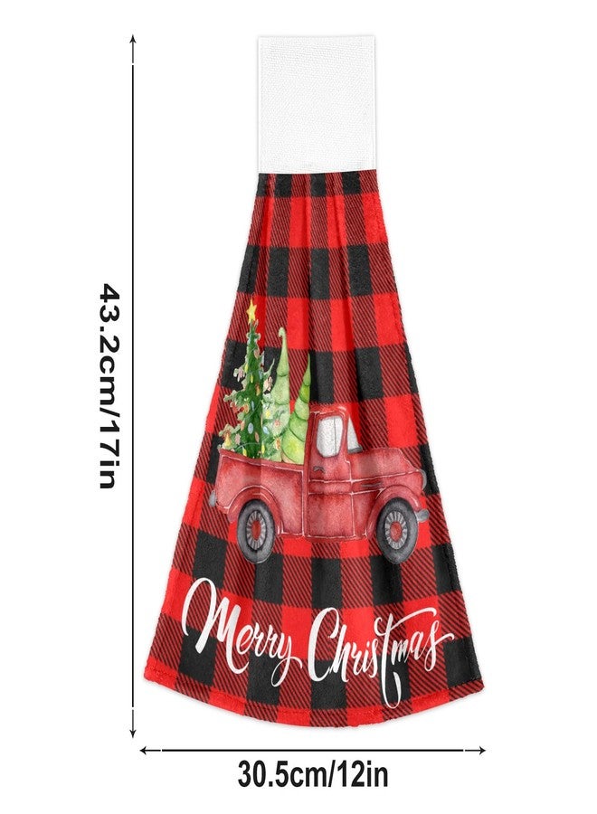 Boccsty Christmas Tree Truck Fingertip Bath Towels 2 Pcs New Year Red Black Plaid Tartan Hanging Kitchen Hand Towel Absorbent Dish Cloths for Bathroom Farmhouse Tabletop Home Decor - Image 3