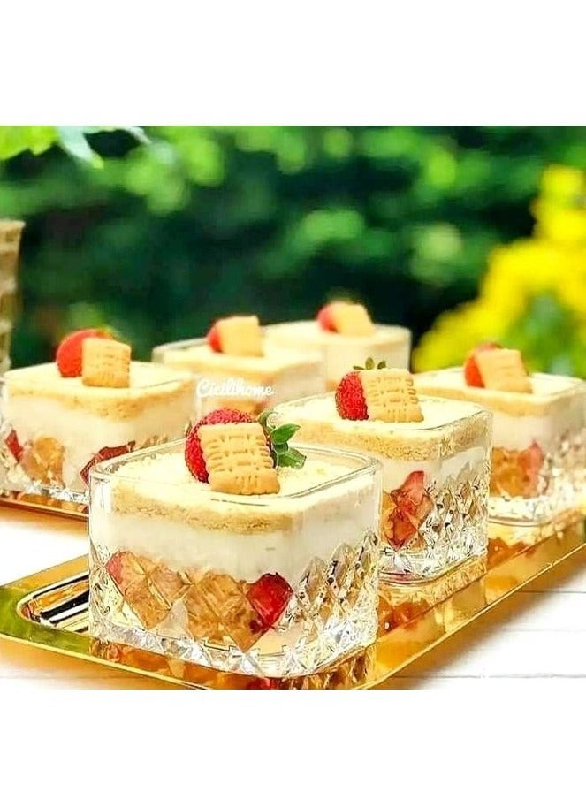 مجموعة من 6 أوعية تقديم زجاجية - شكل مربع | أوعية تقديم المطبخ، أوعية تقديم جميلة للحلوى والفشار والفواكه والوجبات الخفيفة والآيس كريم - Image 3