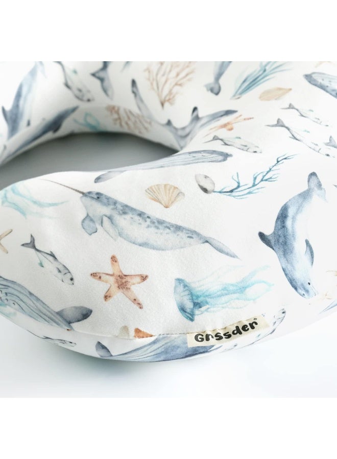 GRSSDER Nursing Pillow Cover Stretchy Minky Removable Nursing Covers for Breastfeeding Pillows, Ultra Soft Comfortable Slipcover for Girls and Boys, Whale Sea World Pattern - Image 5