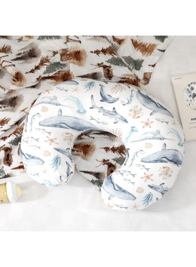 GRSSDER Nursing Pillow Cover Stretchy Minky Removable Nursing Covers for Breastfeeding Pillows, Ultra Soft Comfortable Slipcover for Girls and Boys, Whale Sea World Pattern - Image 3