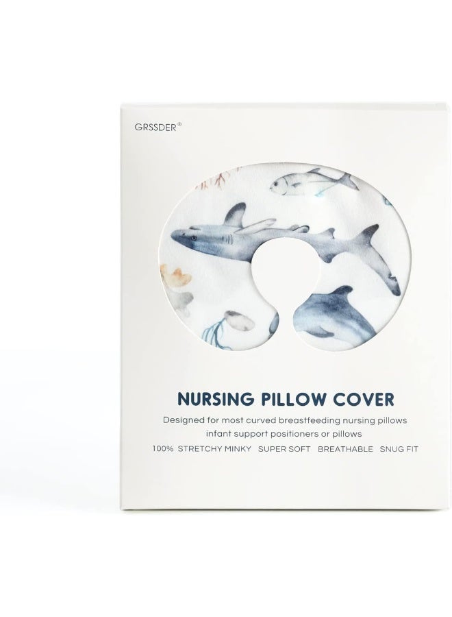 GRSSDER Nursing Pillow Cover Stretchy Minky Removable Nursing Covers for Breastfeeding Pillows, Ultra Soft Comfortable Slipcover for Girls and Boys, Whale Sea World Pattern - Image 4