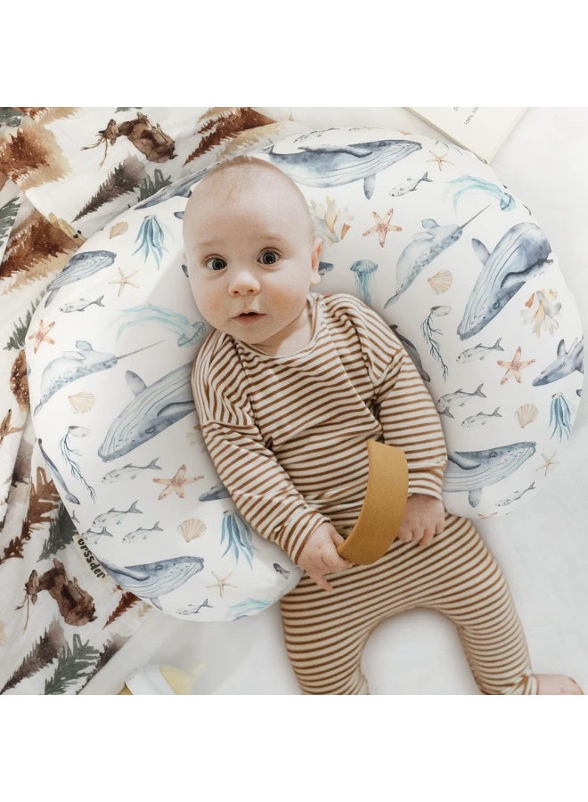 GRSSDER Nursing Pillow Cover Stretchy Minky Removable Nursing Covers for Breastfeeding Pillows, Ultra Soft Comfortable Slipcover for Girls and Boys, Whale Sea World Pattern - Image 2