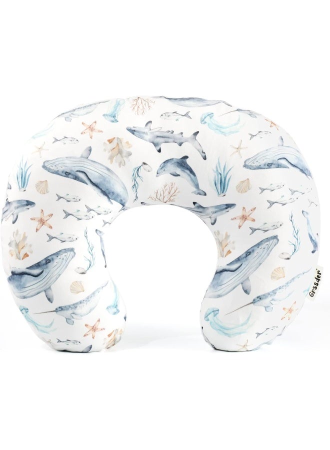 GRSSDER Nursing Pillow Cover Stretchy Minky Removable Nursing Covers for Breastfeeding Pillows, Ultra Soft Comfortable Slipcover for Girls and Boys, Whale Sea World Pattern - Image 1