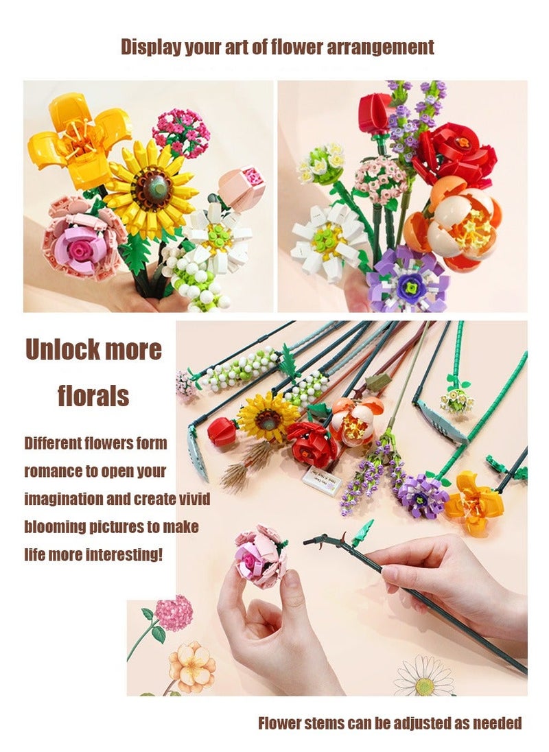 NIBEMINENT - 568pcs Mini Bricks Flower Bouquet Building Sets, Artificial Flowers, DIY Unique Home Decoration, Botanical Collection For Girl - Image 1