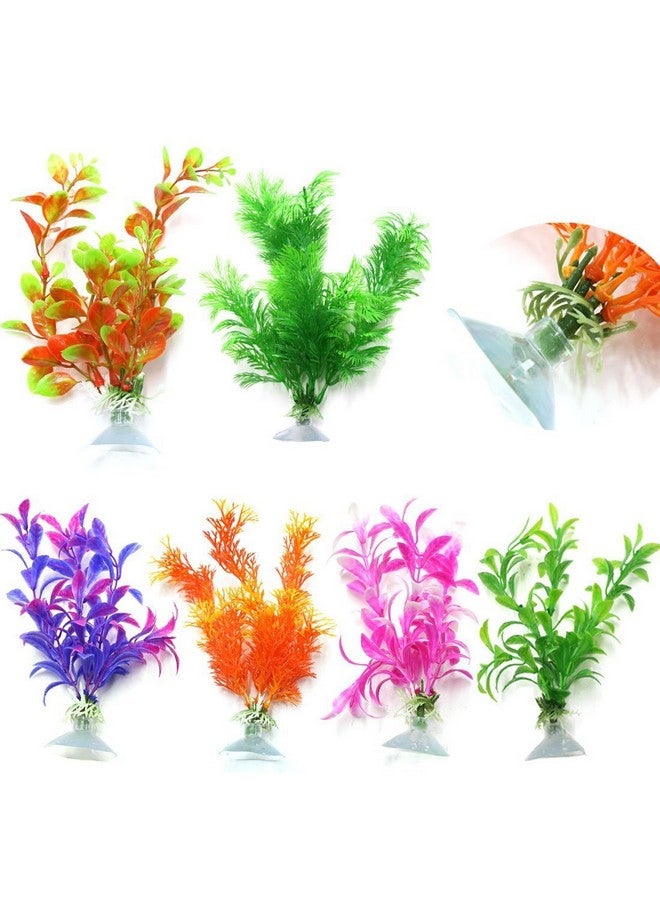 CNZ Assorted Color Aquarium Plastic Plant Decoration (6pcs with Suction Cup)