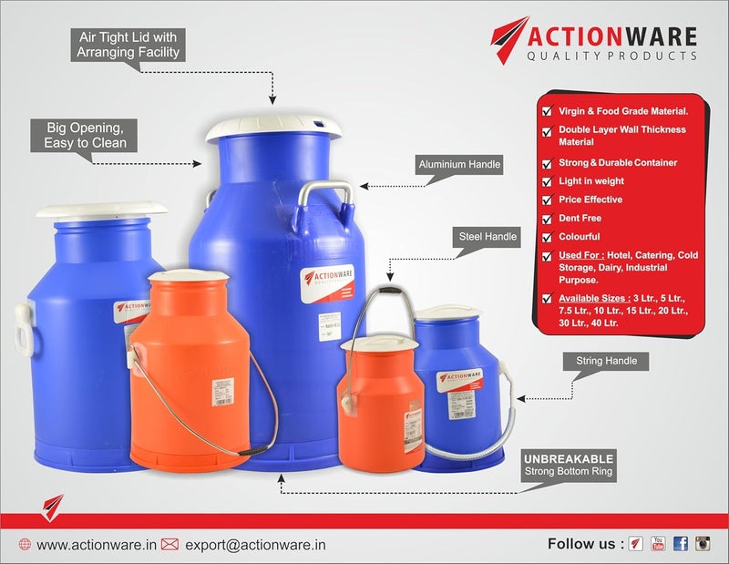 Actionware CN551 5 litre Unbreakable Plastic milk container - Image 4