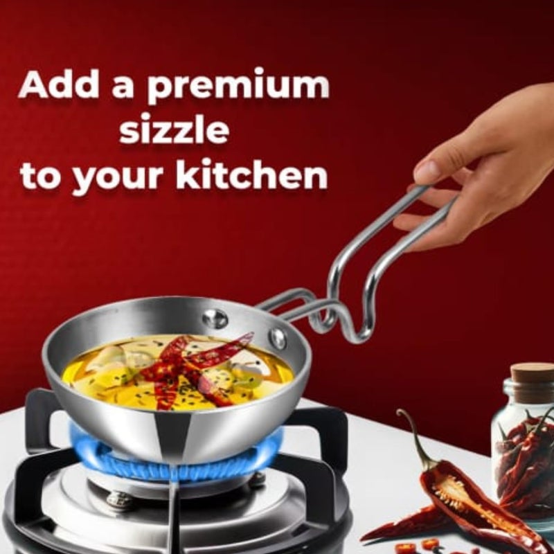 Vinod Triply Stainless Steel Tadka Pan Large - 300 ml (11 cm), Balance Design Handle, Vagar Pan for Spice Tempering/Seasoning, Chauk Tadka Pan Induction Base - 5 Year Warranty - Image 2