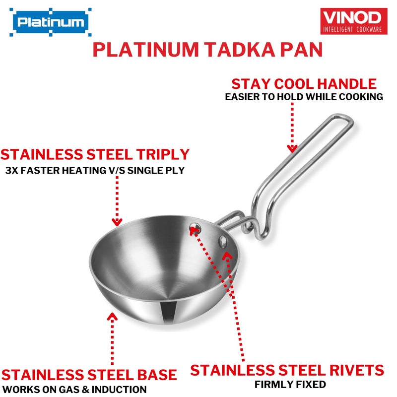 Vinod Triply Stainless Steel Tadka Pan Large - 300 ml (11 cm), Balance Design Handle, Vagar Pan for Spice Tempering/Seasoning, Chauk Tadka Pan Induction Base - 5 Year Warranty - Image 5