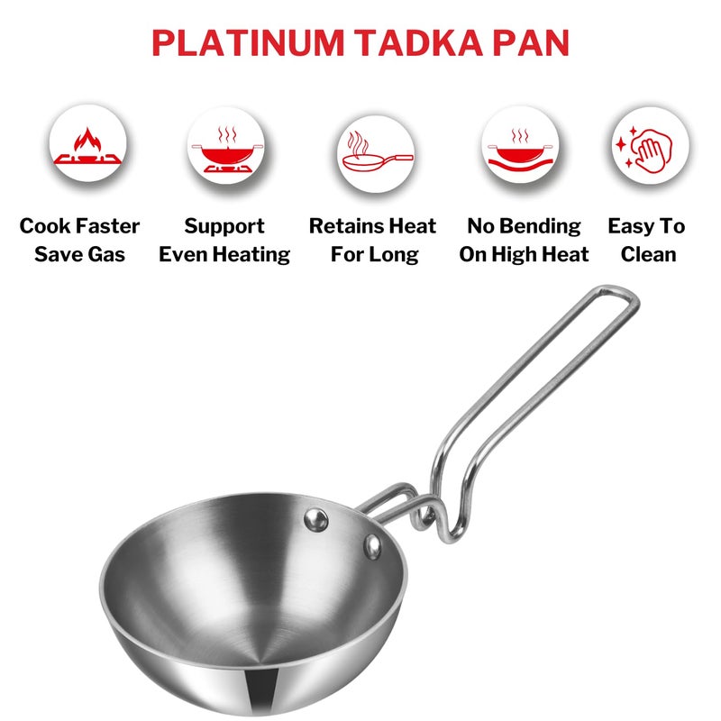 Vinod Triply Stainless Steel Tadka Pan Large - 300 ml (11 cm), Balance Design Handle, Vagar Pan for Spice Tempering/Seasoning, Chauk Tadka Pan Induction Base - 5 Year Warranty - Image 4