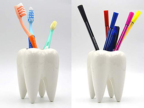 MONMOB Ceramic Tooth Shaped Pen Pencil Toothbrush Holder Pot Succulent Plant Pot Home Office School Dentists Gift Ideal Gifts for Women, Mom or Birthdays - Image 2