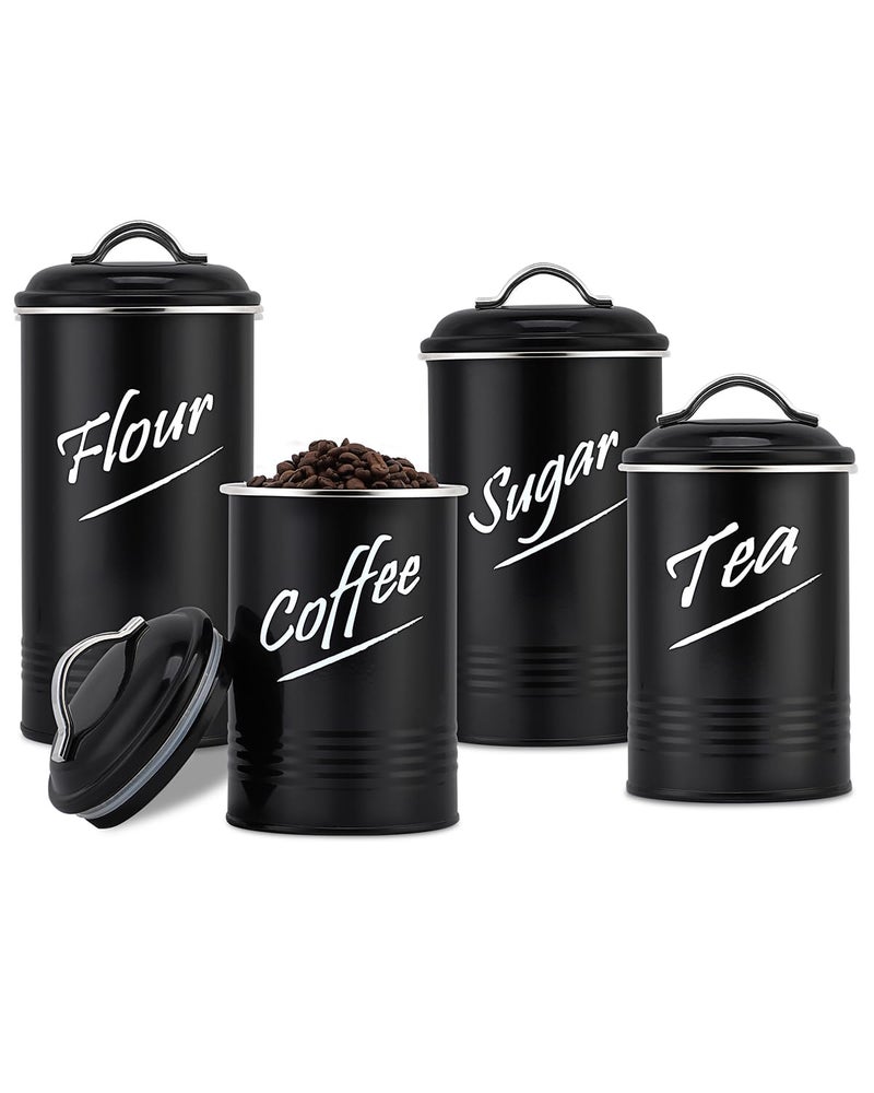 Hillbond Canisters Sets for The Kitchen Countertop with Airtight Lids Tea Coffee Sugar and Flour Containers Farmhouse Black Canisters for Kitchen Counter Set of 4