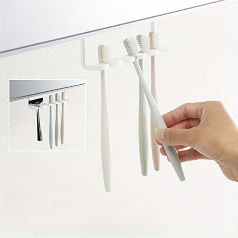 White No Drill Toothbrush Holder Under Cabinet With Locking System - Image 1