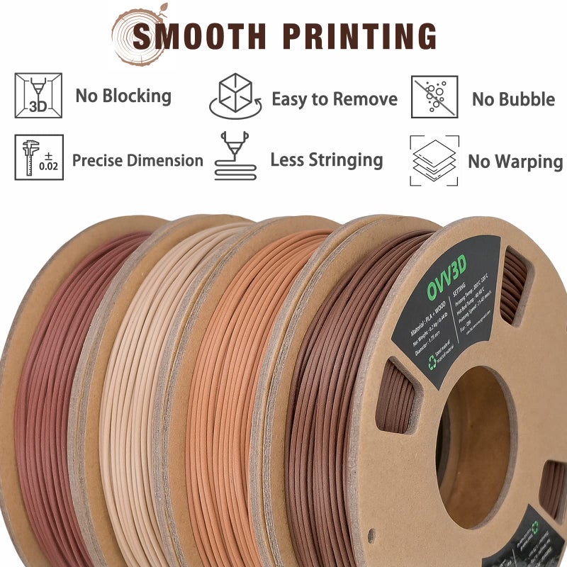 OVVNYXE OVV3D Wood 3D Printer Filament Bundle, Wood PLA Filament 1.75mm Bundle, Add More Than 30% Real WoodFiber, Walnut, Oak, Cherry, Teak, 1.75 PLA Filament 3D Printing Filament, 200g X 4 Pack - Image 5