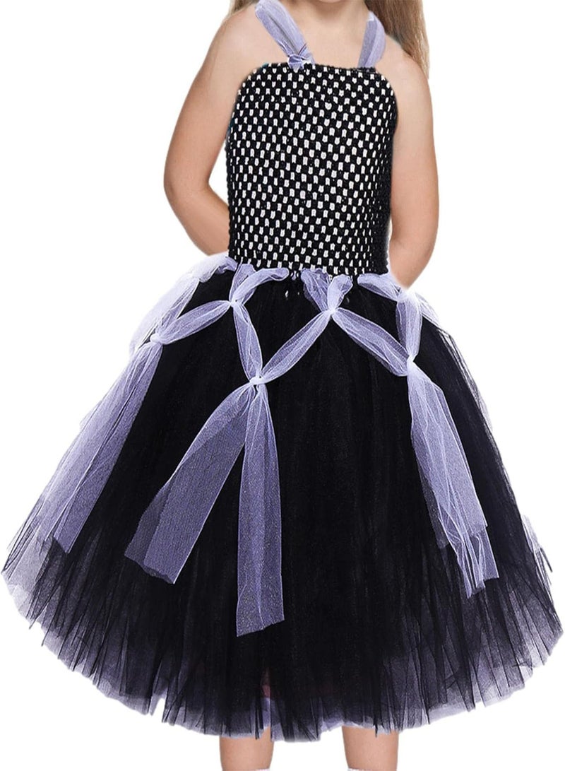 GGOOT Halloween Girls Costumes - Halloween Cosplay Party Costume Dress Mesh Tutu Skirt and Gloves,Fancy Witch Halloween Dress Up Set for Children - Image 1