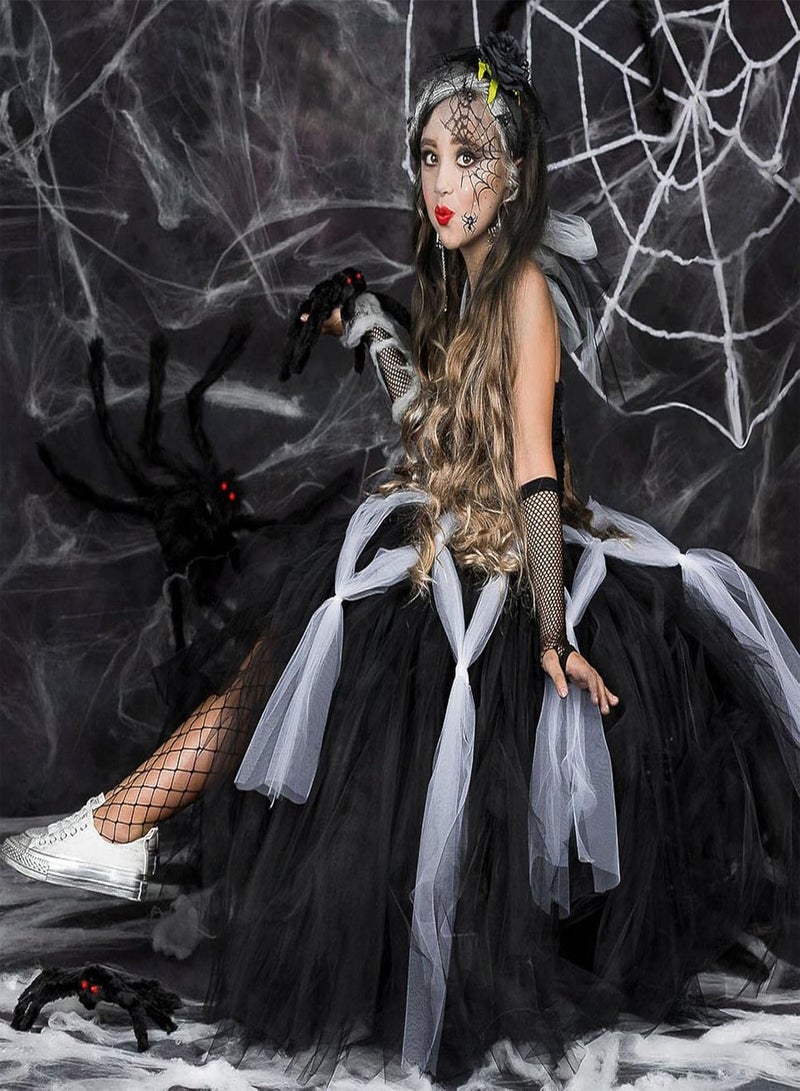 GGOOT Halloween Girls Costumes - Halloween Cosplay Party Costume Dress Mesh Tutu Skirt and Gloves,Fancy Witch Halloween Dress Up Set for Children - Image 3