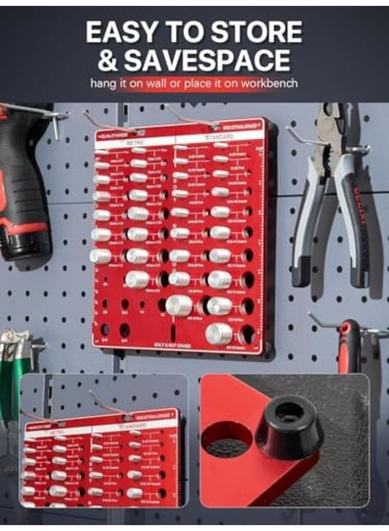 SYOSI Thread Checker Tool Set, Nut and Bolt Thread Identifier with 15 Metric, 19 Standard, 8 Drill Bit Gauge, Thread Pitch Checker, Wall-Mountable with Inch & Cm Ruler (42-Piece,Red) - Image 4