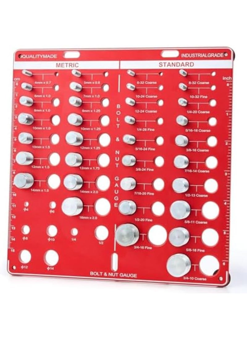SYOSI Thread Checker Tool Set, Nut and Bolt Thread Identifier with 15 Metric, 19 Standard, 8 Drill Bit Gauge, Thread Pitch Checker, Wall-Mountable with Inch & Cm Ruler (42-Piece,Red) - Image 1
