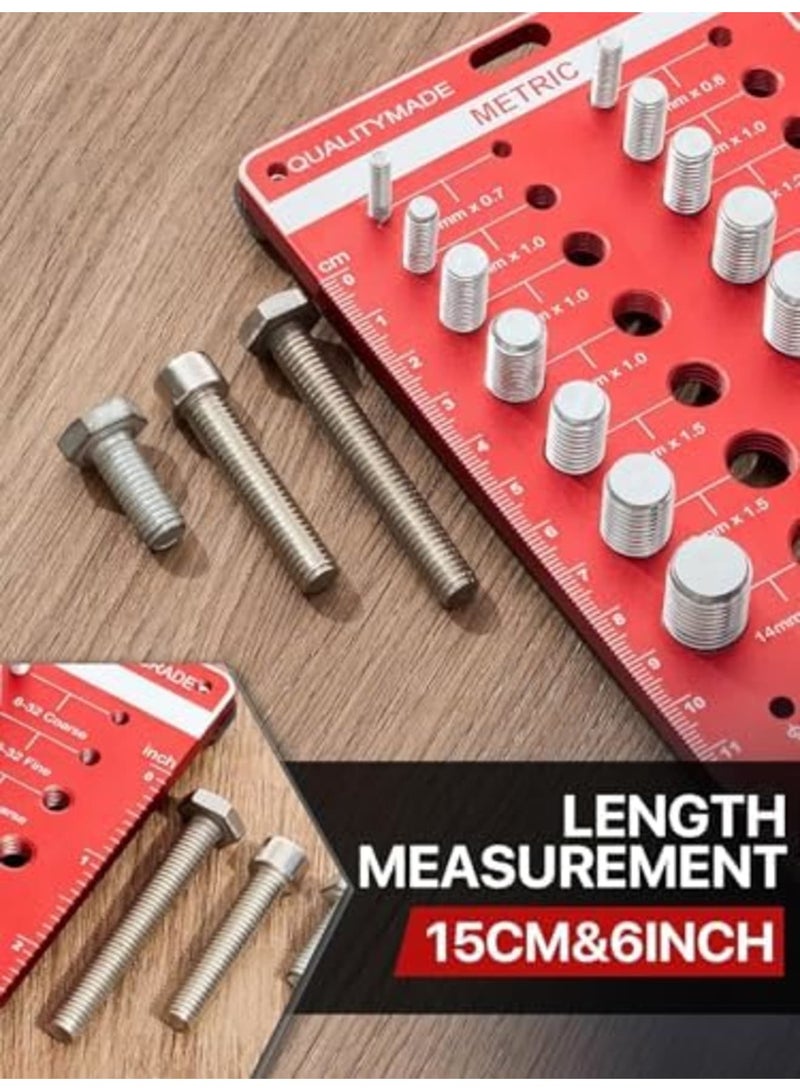 SYOSI Thread Checker Tool Set, Nut and Bolt Thread Identifier with 15 Metric, 19 Standard, 8 Drill Bit Gauge, Thread Pitch Checker, Wall-Mountable with Inch & Cm Ruler (42-Piece,Red) - Image 5