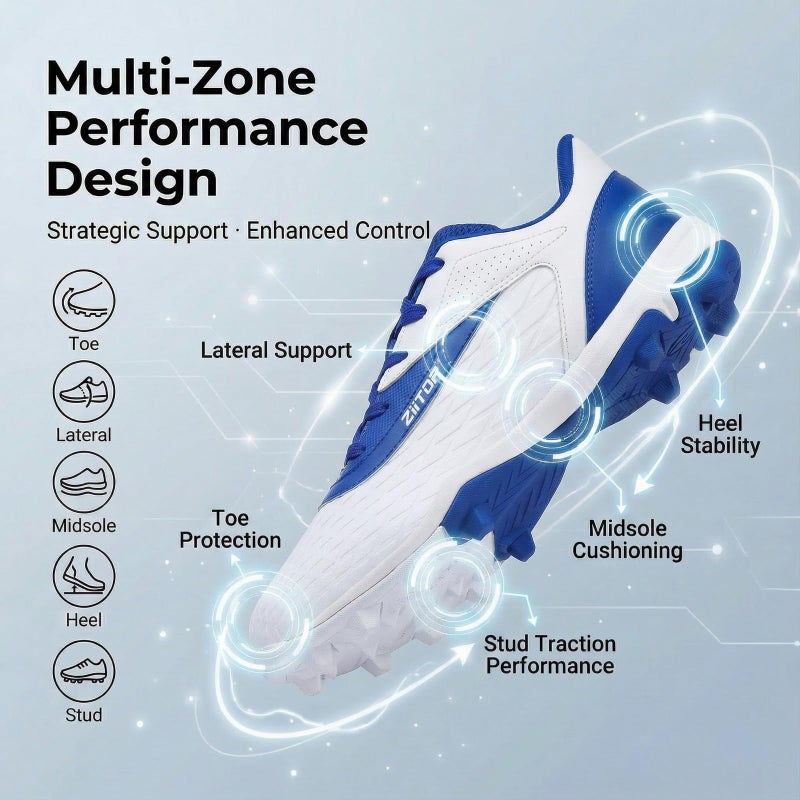ziitop Baseball Cleats Mens Softball Cleat Turf Shoes for Men Whiteblue - Image 3