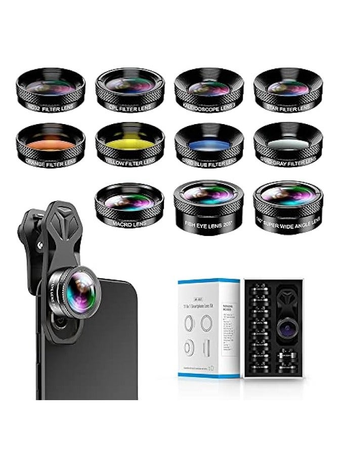 erorex 11 in 1 Phone Camera Lens Kit - Wide Angle Lens & Macro Lens+Fisheye Lens/ND32/kaleidoscope/CPL/Color Lens Compatible with iPhone Samsung Sony and Most of Smartphone - Image 1