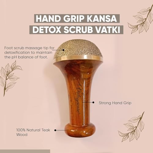 Vintageware® Kansa Vatki Foot Massager with Wooden Handle | Ayurvedic Bronze Bowl for Heel Crack Relief, Stress Reduction & Detox | Natural Brown - Image 2