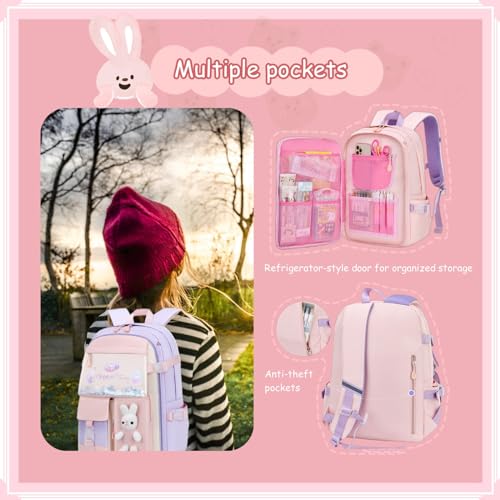 VIDOSCLA Bunny Girls Backpack for School Kawaii Kids Backpack Cute Sequin School Bag for Girls - Image 3