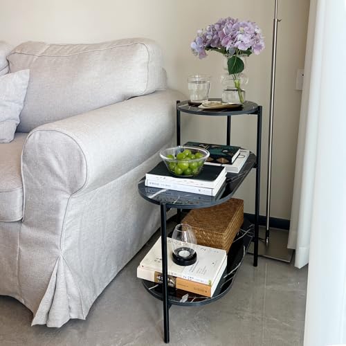 TARKAN Living Room End Table, 3 Tier Sofa-Side Wooden Table Marble Finish with Metal Frame (Black) - Image 2