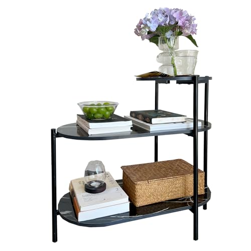 TARKAN Living Room End Table, 3 Tier Sofa-Side Wooden Table Marble Finish with Metal Frame (Black) - Image 1