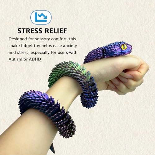 UXBSTM 24in 3D Printed Snake Toys Flexible 3D Printed Animal Fidget ADHD Snake Toys Perfect Desk Pet for Animal Collectors Easter Basket Essentials Easter Basket Stuffers - Image 5