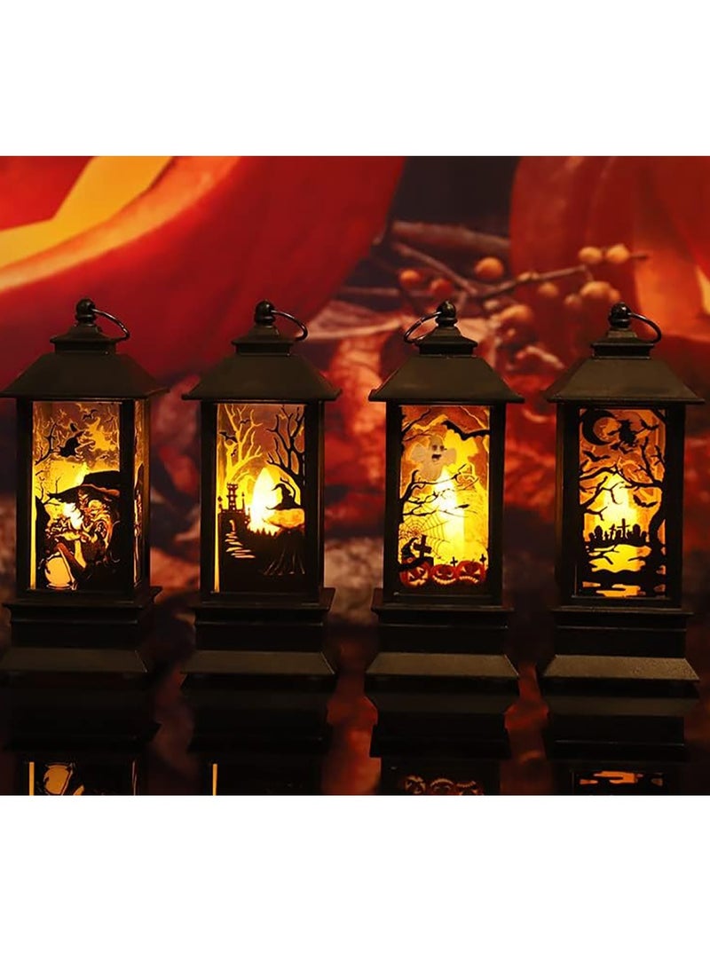 مجموعة فانوس مكونة من 4 فوانيس شموع LED عديمة اللهب تعمل بالبطارية لتزيين الحفلات الداخلية والخارجية الهالوين - Image 1