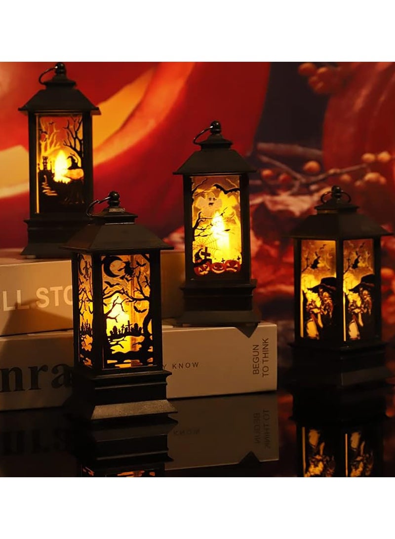 مجموعة فانوس مكونة من 4 فوانيس شموع LED عديمة اللهب تعمل بالبطارية لتزيين الحفلات الداخلية والخارجية الهالوين - Image 2