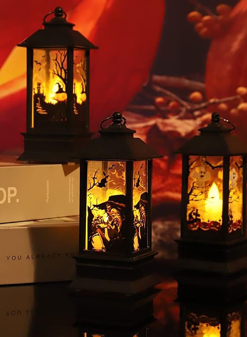 مجموعة فانوس مكونة من 4 فوانيس شموع LED عديمة اللهب تعمل بالبطارية لتزيين الحفلات الداخلية والخارجية الهالوين - Image 5