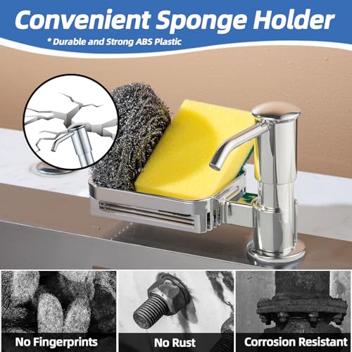HAPPUP Soap Dispenser for Kitchen Sink, Built in Soap Dispenser Pump with Sponge Holder, Under Counter Brushed Nickel ABS Pump Head with 38" Extension Tube Kit, Good Suction Power - Image 3