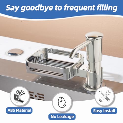 HAPPUP Soap Dispenser for Kitchen Sink, Built in Soap Dispenser Pump with Sponge Holder, Under Counter Brushed Nickel ABS Pump Head with 38" Extension Tube Kit, Good Suction Power - Image 2