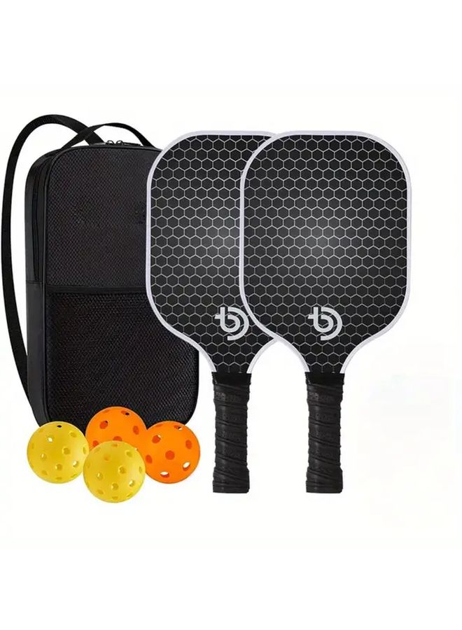 2 Pack Carbon Fiber Pickleball Paddles with Honeycomb Core Non Slip Grip 4 Balls Case Gray - Image 1