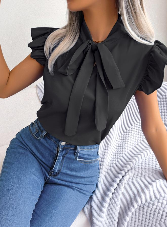 Take Two Black Tie-Neck Ruffle Sleeve Top - Image 5