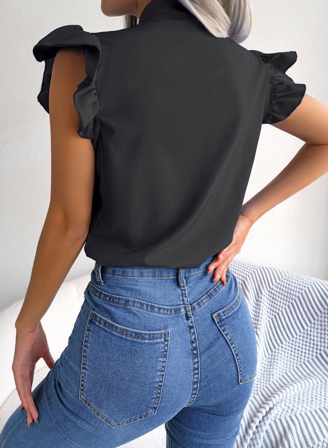 Take Two Black Tie-Neck Ruffle Sleeve Top - Image 2