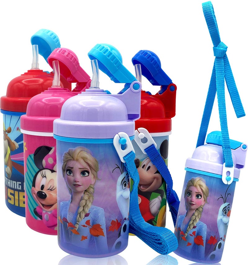 Zak Designs Disney Frozen Deluxe Carrying Strap One Touch Water Bottles with Reusable Built in Straw Snow Canteen 169oz 