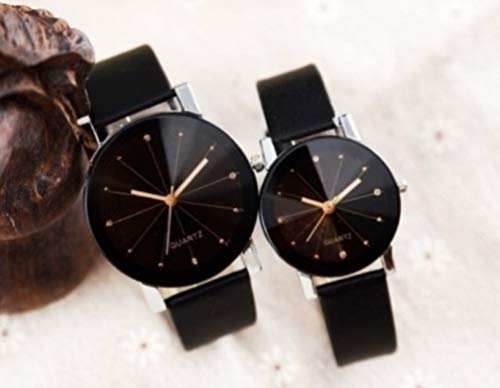Acnos® Premium Black Dial Black Case Leather Analog Couple Watch Combo for Men and Women Pack of - 2 - Image 5