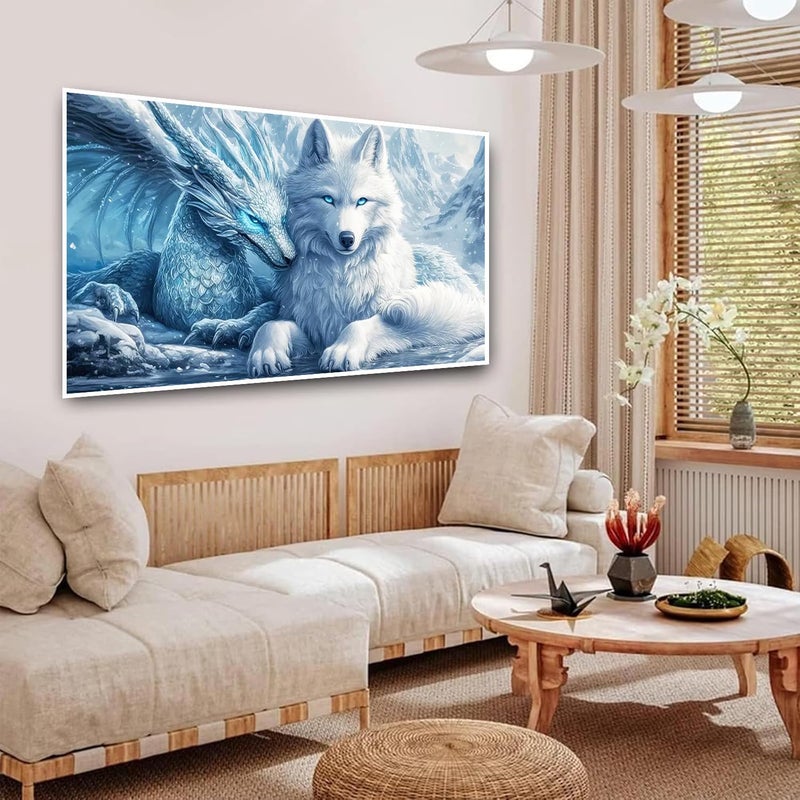igoodom Large Diamond Painting, Dragon and Wolf Large Diamond Art Kits for Adults, Full Drill Round Big Diamond Painting, DIY Gem Art and Crafts for Home Wall Decor Gift 27.5 X 15.7inch - Image 4