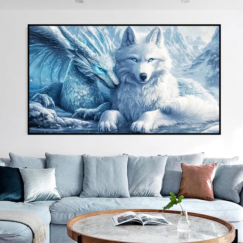 igoodom Large Diamond Painting, Dragon and Wolf Large Diamond Art Kits for Adults, Full Drill Round Big Diamond Painting, DIY Gem Art and Crafts for Home Wall Decor Gift 27.5 X 15.7inch - Image 2