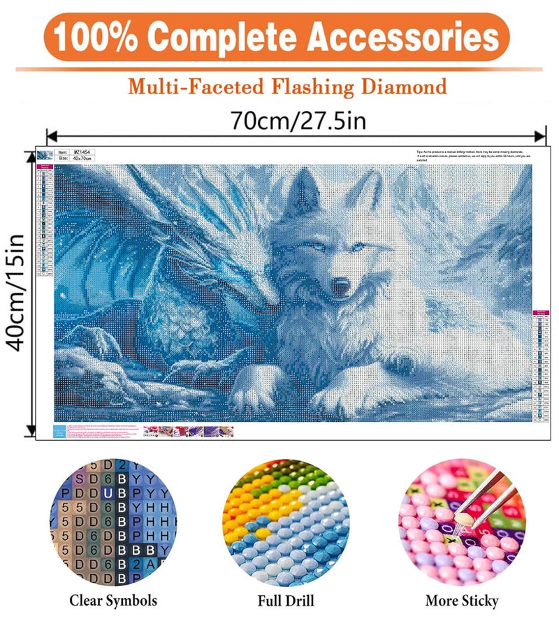 igoodom Large Diamond Painting, Dragon and Wolf Large Diamond Art Kits for Adults, Full Drill Round Big Diamond Painting, DIY Gem Art and Crafts for Home Wall Decor Gift 27.5 X 15.7inch - Image 5