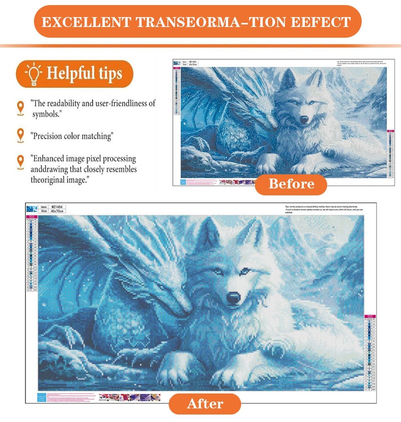 igoodom Large Diamond Painting, Dragon and Wolf Large Diamond Art Kits for Adults, Full Drill Round Big Diamond Painting, DIY Gem Art and Crafts for Home Wall Decor Gift 27.5 X 15.7inch - Image 3